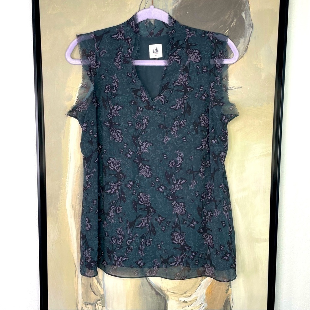 CABI Floral Semi Sheer Chiffon Sleeveless Top